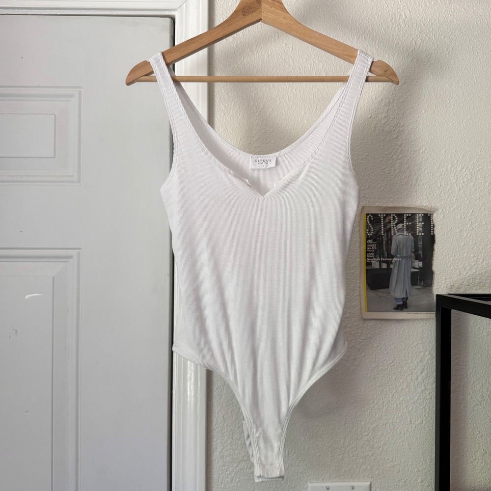 CLYQUE‎ white modal rib ribbed knit scoop Henley sleeveless bodysuit